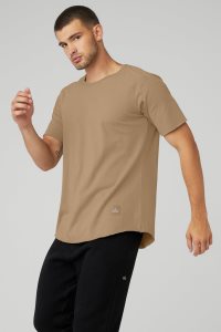 Alo Yoga Society Crewneck Tee Short Sleeve Khaki | MVDXSIY-10