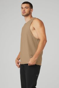 Alo Yoga Society Muskelshirt Khaki | DQEPWIA-05