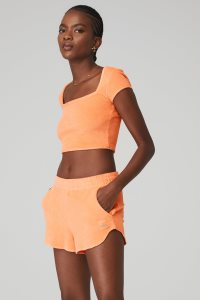 Alo Yoga Terry Beachside Short Sleeve Orange | KSLCQHE-94