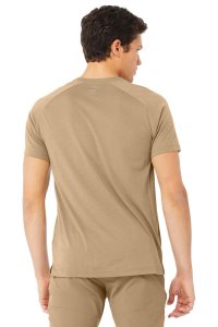 Alo Yoga The Triumph Crew Neck Tee Short Sleeve Khaki | IRMLOXN-69