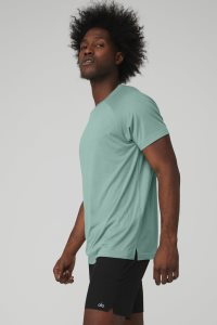 Alo Yoga The Triumph Crew Neck Tee Short Sleeve Blau | IWYHXLB-08