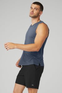 Alo Yoga The Triumph Muscle Muskelshirt Navy Blau | IPVUOED-70
