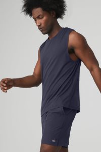 Alo Yoga The Triumph Muscle Muskelshirt Navy | REIZUJX-48