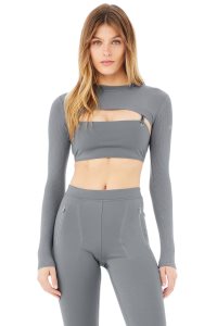 Alo Yoga Thrill Seeker Shrug Long Sleeve Grau Blau | UQIABGK-70