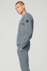 Alo Yoga Triumph Crew Neck Sweatshirt Hoodie Grau Blau | NUBFAIR-63