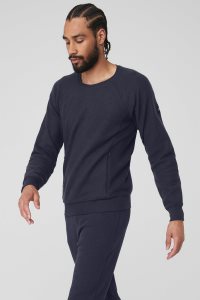 Alo Yoga Triumph Crew Neck Sweatshirt Hoodie Navy | TOGICWR-47