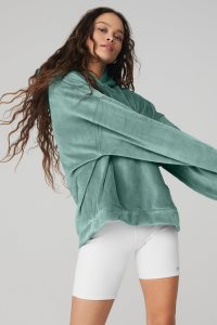 Alo Yoga Velour Baller Hoodie Blau | TXZDRAK-14