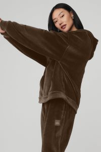 Alo Yoga Velour Baller Hoodie Kaffee | OPXNZJR-41