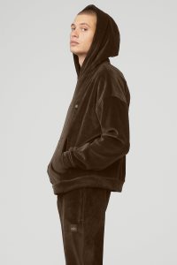 Alo Yoga Velour Baller Hoodie Kaffee | TUJAHEG-42