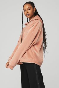 Alo Yoga Velour Baller Hoodie Rosa | IDYVBSJ-70