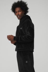 Alo Yoga Velour Baller Hoodie Schwarz | XHKAILJ-63