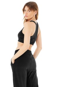 Alo Yoga Velour Glimmer Scoop Neck BHs Schwarz | DZAMKPG-67