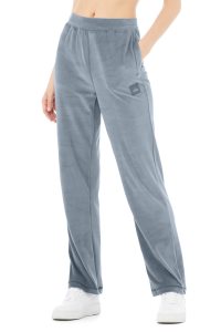 Alo Yoga Velour High-Taille Glimmer Weite Leg Pant Sporthosen Grau Blau | UGROSZE-30