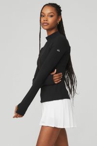 Alo Yoga Wellness Rib Mock Neck Long Sleeve Schwarz | CTHBLIU-96