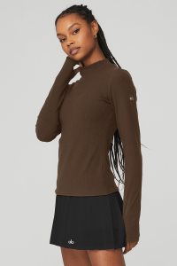 Alo Yoga Wellness Rib Mock Neck Long Sleeve Kaffee | GWDBMKN-68