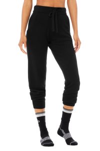 Alo Yoga Wolle-Tech Crew Socken Schwarz | FJBEPXU-02